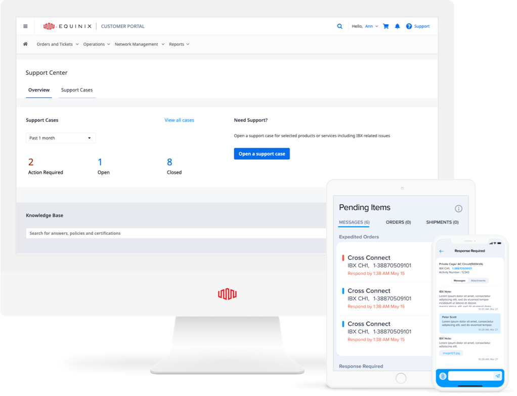 Portal de cliente de Equinix disponible en todos los dispositivos